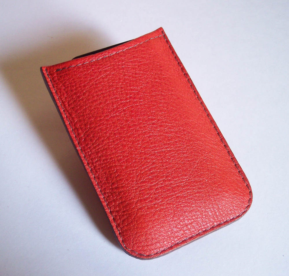 BlackBerry Z10 Leather Case - Pebble Grain Tangerine Red Leather Phone Sleeve