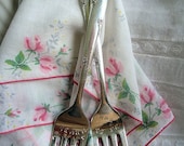 Meant To Be Vintage Weddding Cake Forks For Two. Bow Tie. Pearls.  Hearts.  Tiny Flowers.