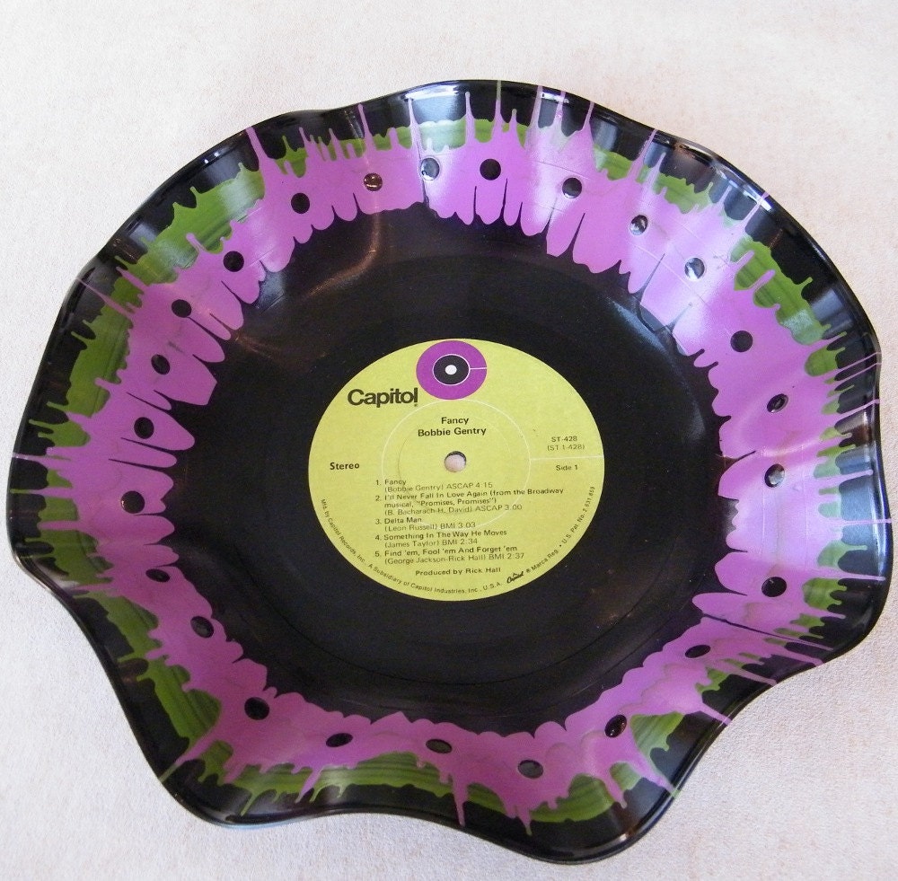 BOBBY GENTRY Fancy - Hand Painted Recycled Record Bowl - Free Shipping