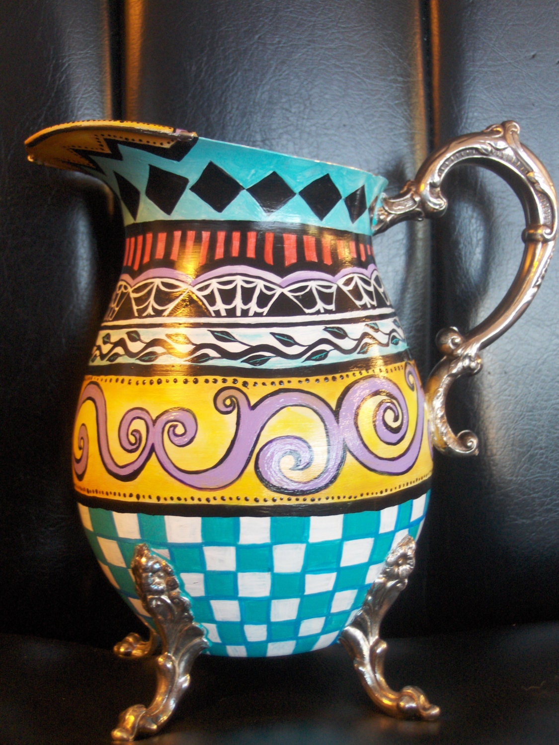 Hand Painted Silver Plated Water Pitcher