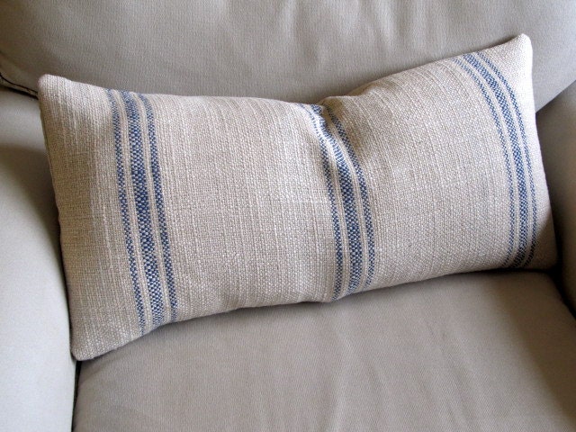 FRENCH LAUNDRY  Grain Sack --12x25-- sofa pillow  in French BLUE Stripes