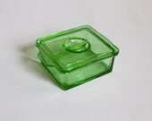 Vintage Hazel Atlas Square Green Vaseline Depression Glass Refrigerator Dish