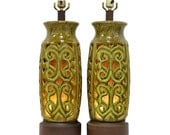 Pair of Ceramic Tiki Table Lamps