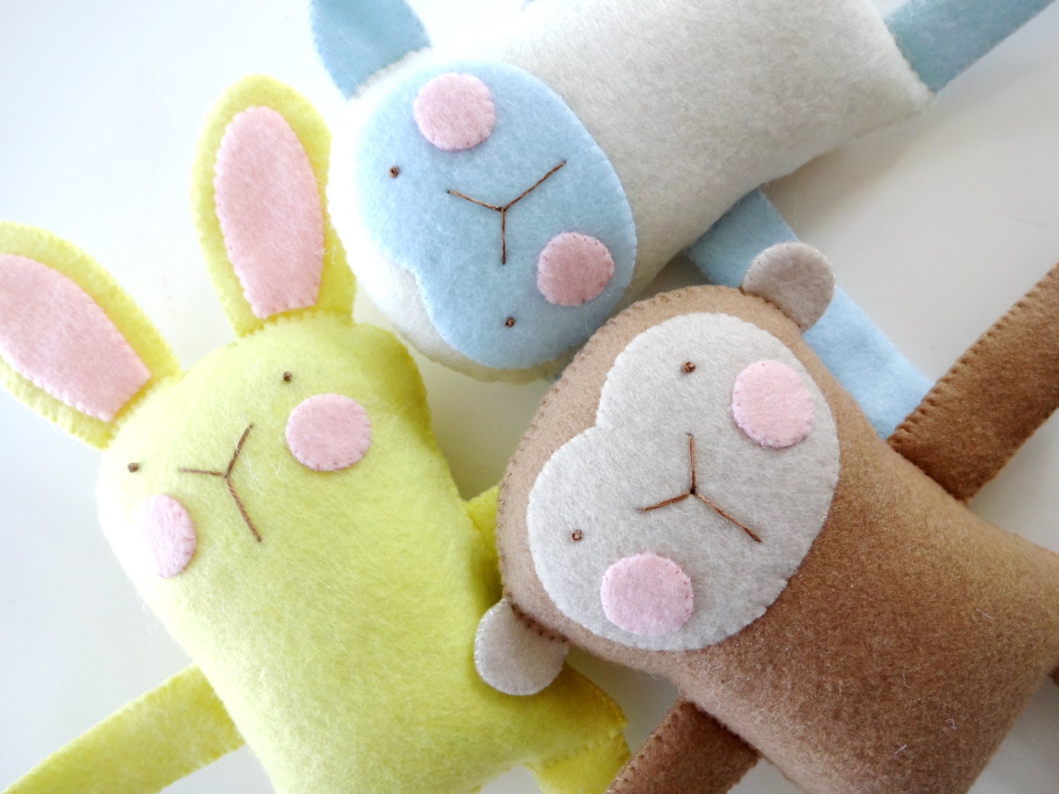 Bunny, Sheep & Monkey Felt Softies Sewing Pattern - PDF ePATTERN