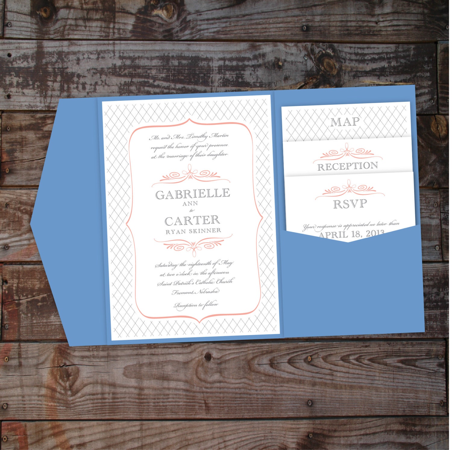 Vintage Script Pocket Wedding Invitation