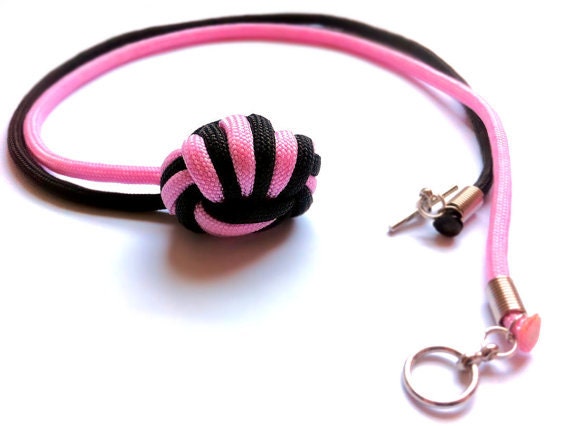 Paracord Monkey Fist Knot Necklace, Pink & Black, Custom Colors, Made to Order