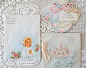 destash 1940s antique Baby Birthday and Godchild Communion greeting cards