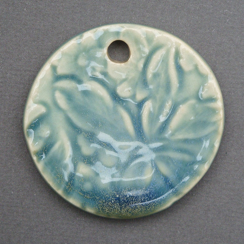 Porcelain Flower Pendant in Blue Green