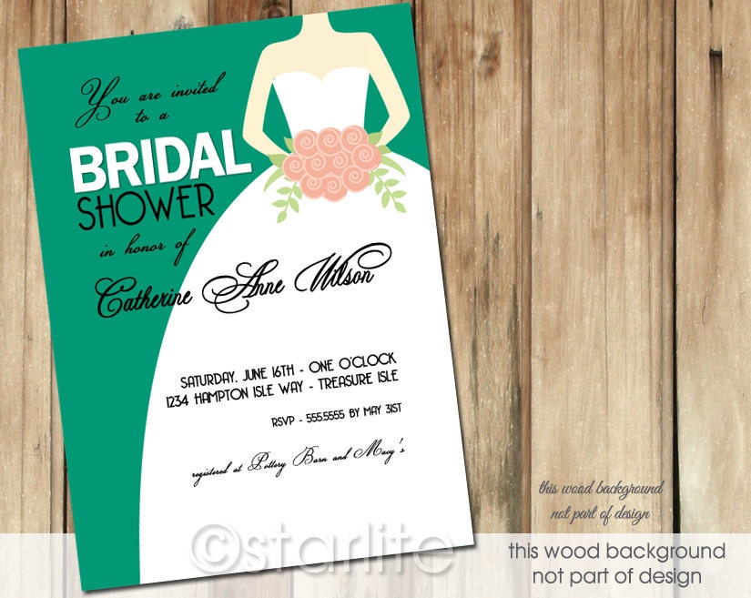 Bridal Shower Invitation - 5x7 - Chic Bride Emerald Green - wedding gown invitation - PRINTABLE INVITATION DESIGN