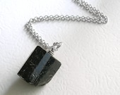 Raw Black Tourmaline Pendant, Natural Stone Necklace, Chunky Jewelry