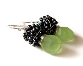 Green Chalcedony earrings with peacock fresh water  pearls Weddings bridal prom graduation
