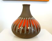 Small Ceramic Vase Orange Brown and White