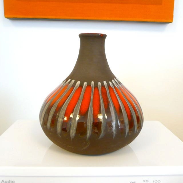 Small Ceramic Vase Orange Brown and White
