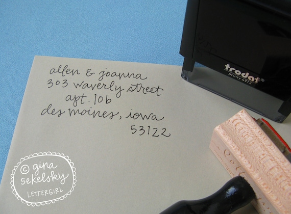 Samuel Handwritten Address Stamp: your choice of self-inking or red rubber