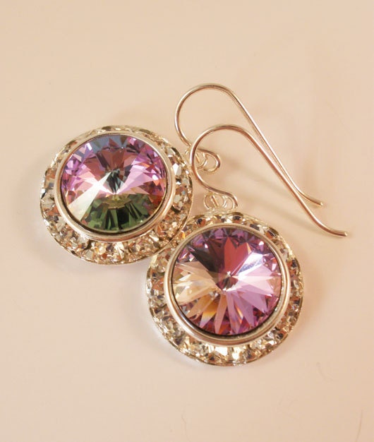 Swarovski Crystal Rivoli Earrings in Vitrail Light, Sterling Silver Ear Wires, 12mm