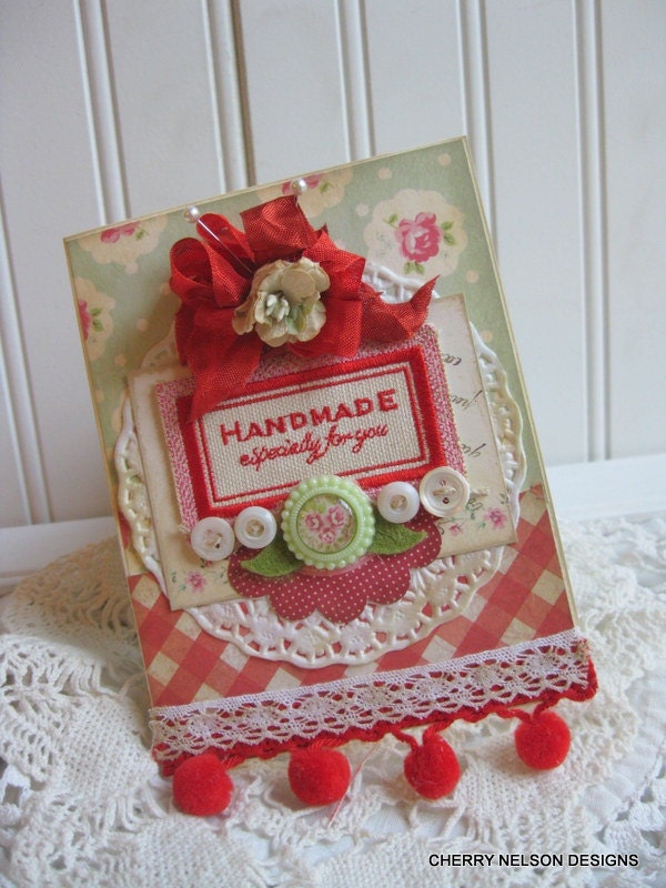 cottage sewing label card-FABRIC HANDMADE especially for YOU-handmade card