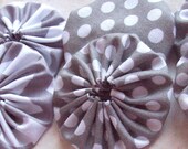 Handmade fabric 2-inch YoYo 8 yoyo pieces Grey White Chevron n Polka dots Scrapbooking trim headband girls hairclips