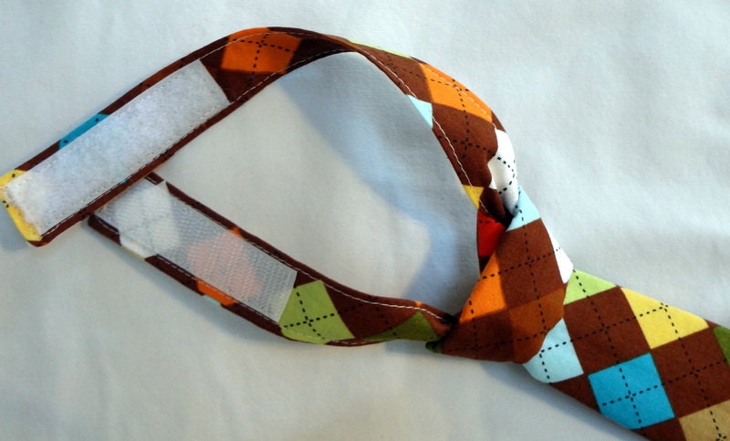 Boys Tie in Chocolate Argyle - adjustable to fit sizes 2T through 5T