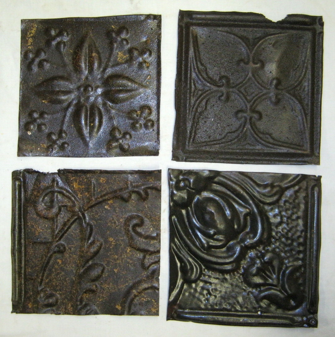AUTHENTIC Tin Ceiling RUST 6x6 Set of 4 Crafts Art Tiles S 1272-13