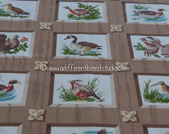 Cabin Birds- Vintage Fabric Whimsical Novelty Hunting Rustic Ducks Pheasants Turkeys  37" wide