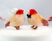 NEW and ON SALE - Ravishing Robins Wedding Cake Topper: Love Bird Bride & Groom in Ruby Red, Pale Orange and Violet