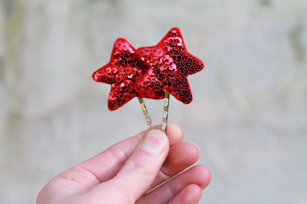 Ruby Sequin Star Accessory // Felt and Sequin Star Hair Pins // Pair // Sparkle Women's Hair Accessory by OrdinaryMommy on Etsy