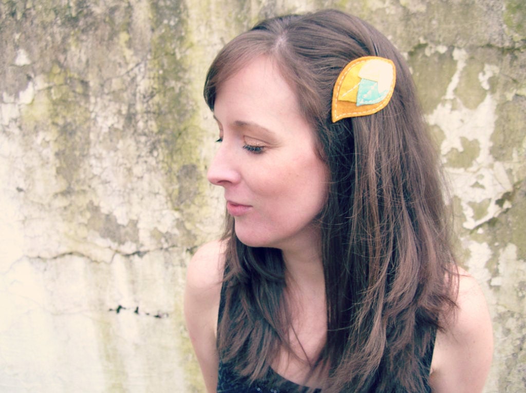 Large Moss Felt Leaf Barrette // Woodland Hair Accessory for Women // Hand Stitched by OrdinaryMommy on Etsy