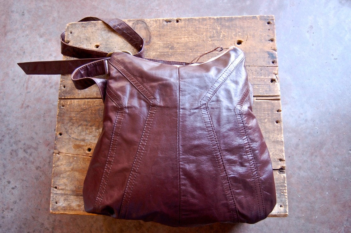 SALE--vintage burgundy repurposed leather bag