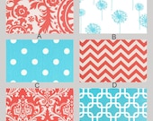 Coral and Aqua Custom Crib Bedding (Girly Blue and Aqua)