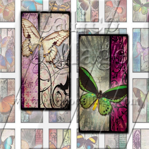 NEW Grunge Butterflies - Instant Download Digital Collage Sheet - 1x2 Domino Tile Size 105