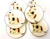 6 Dog Buttons.  Handmade by me.  Dog or Puppy Sew On buttons. 3/4" or 20 mm round.