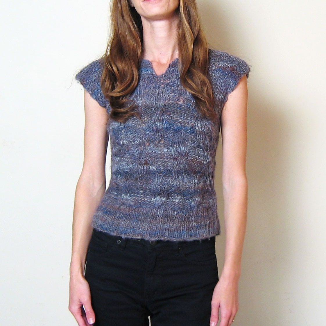 1980s HANDKNIT PERIWINKLE sweater blouse, xs-s