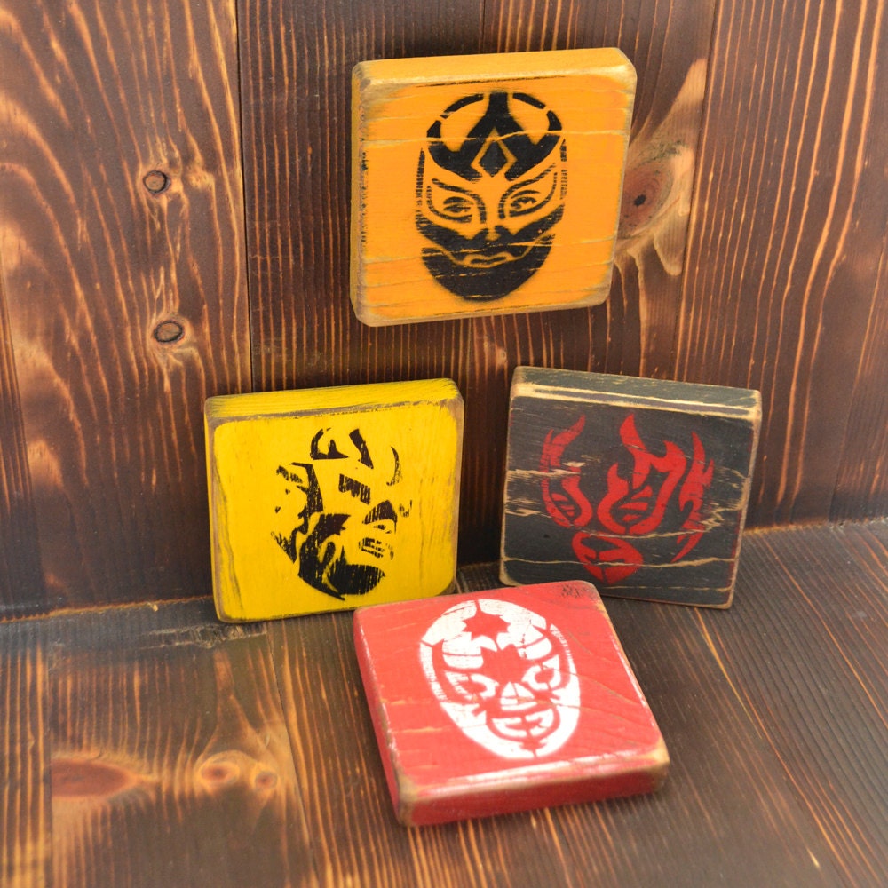 Mexican Wrestler Graffiti Mini Painting Lucha Libre Stenciled Street Art Set 2