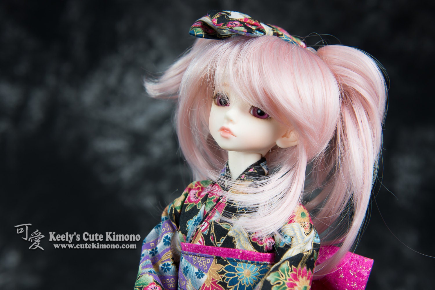 Crane and Floral Fantasy Wa-Loli Kimono for MSD, MDD, Mini Super Dollfie, Mini Dollfie Dream and Luts Kid Delf