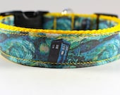 Doctor Who "Starry Night" dog collar on yellow webbing 1" wide-- you pick length