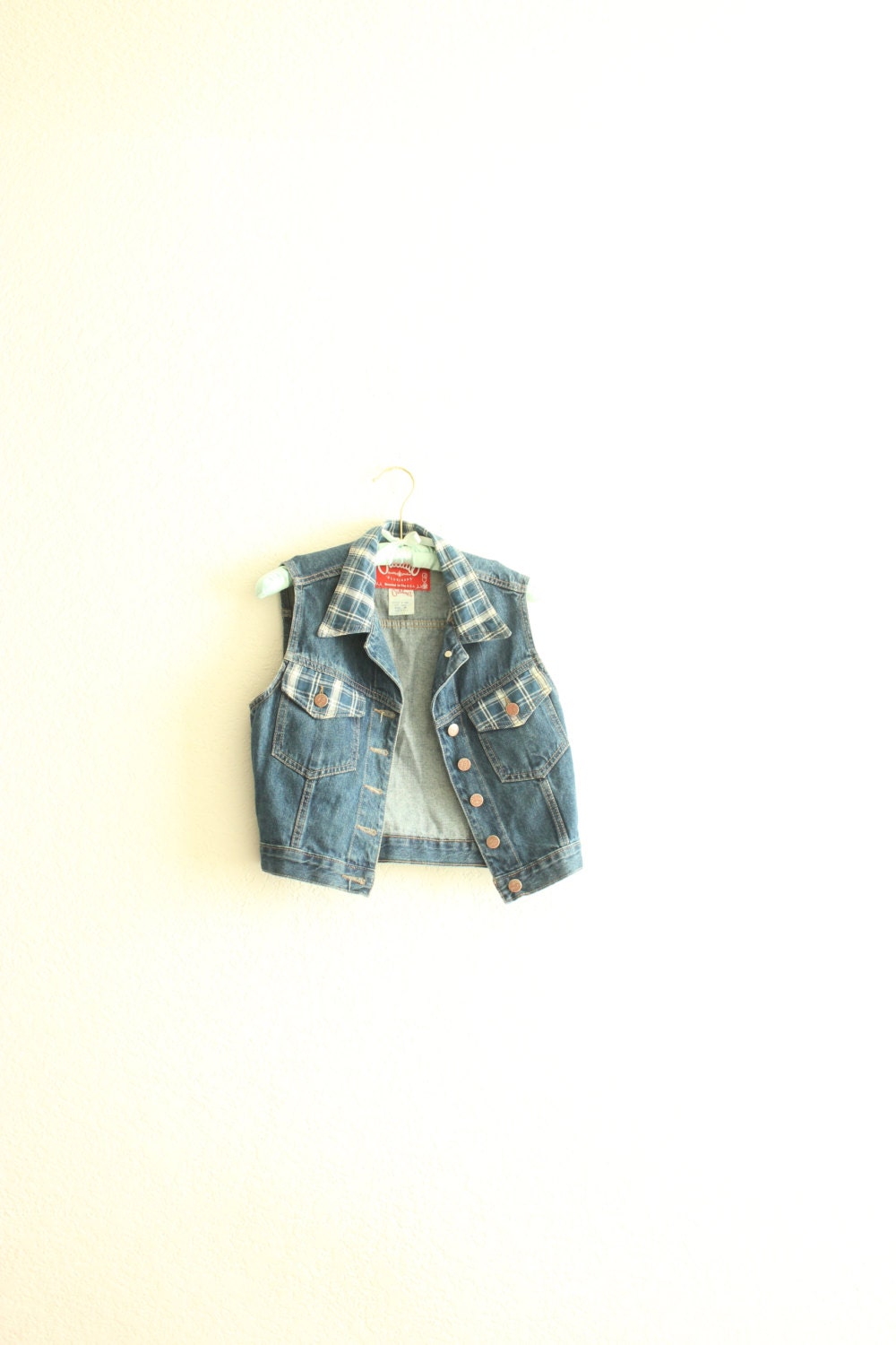 plaid collared denim jean 90s vest s/m