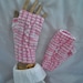 Fingerless Mitts, Gloves with Thumb, Handknit mini cables, Pink and White, 1 Size, Seamless, Vegan