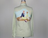 vintage 70s button down shirt with picnic scene print