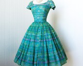 vintage 1950's dress ...dior inspired GIGI YOUNG new york floral chiffon full skirt cocktail party pin-up dress