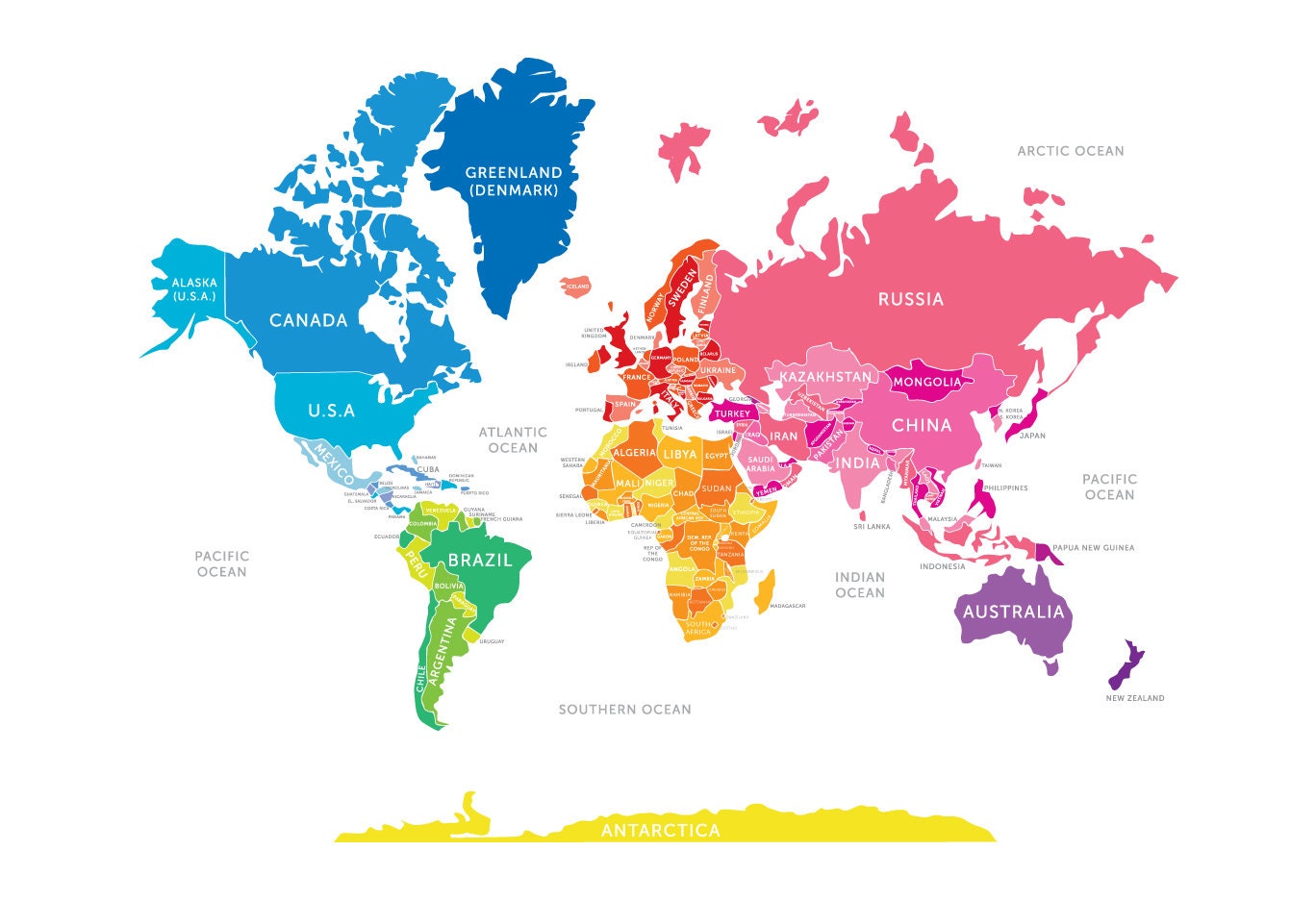 Bright World Map - Large
