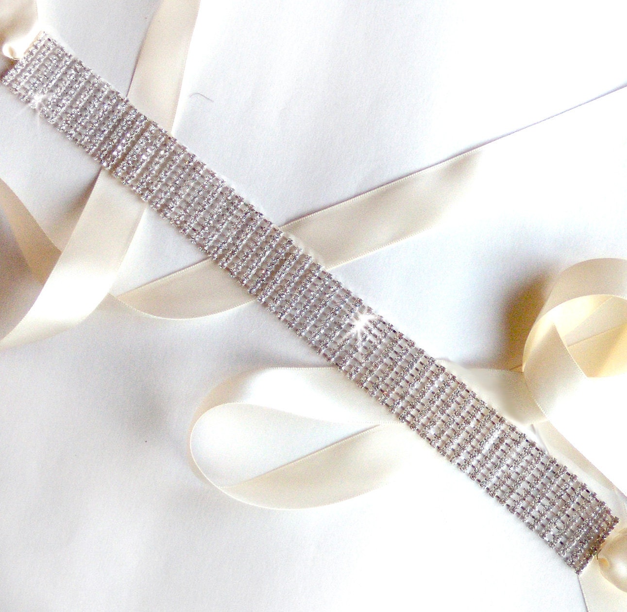 Silver Wedding Dress Sash or Headband - Custom Satin Ribbon - Extra Long Crystal Bridesmaid Belt Sash, Bridal Belt Sash