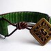 Leather beaded wrap bracelet or cuff - Green aventurine stone with brass button