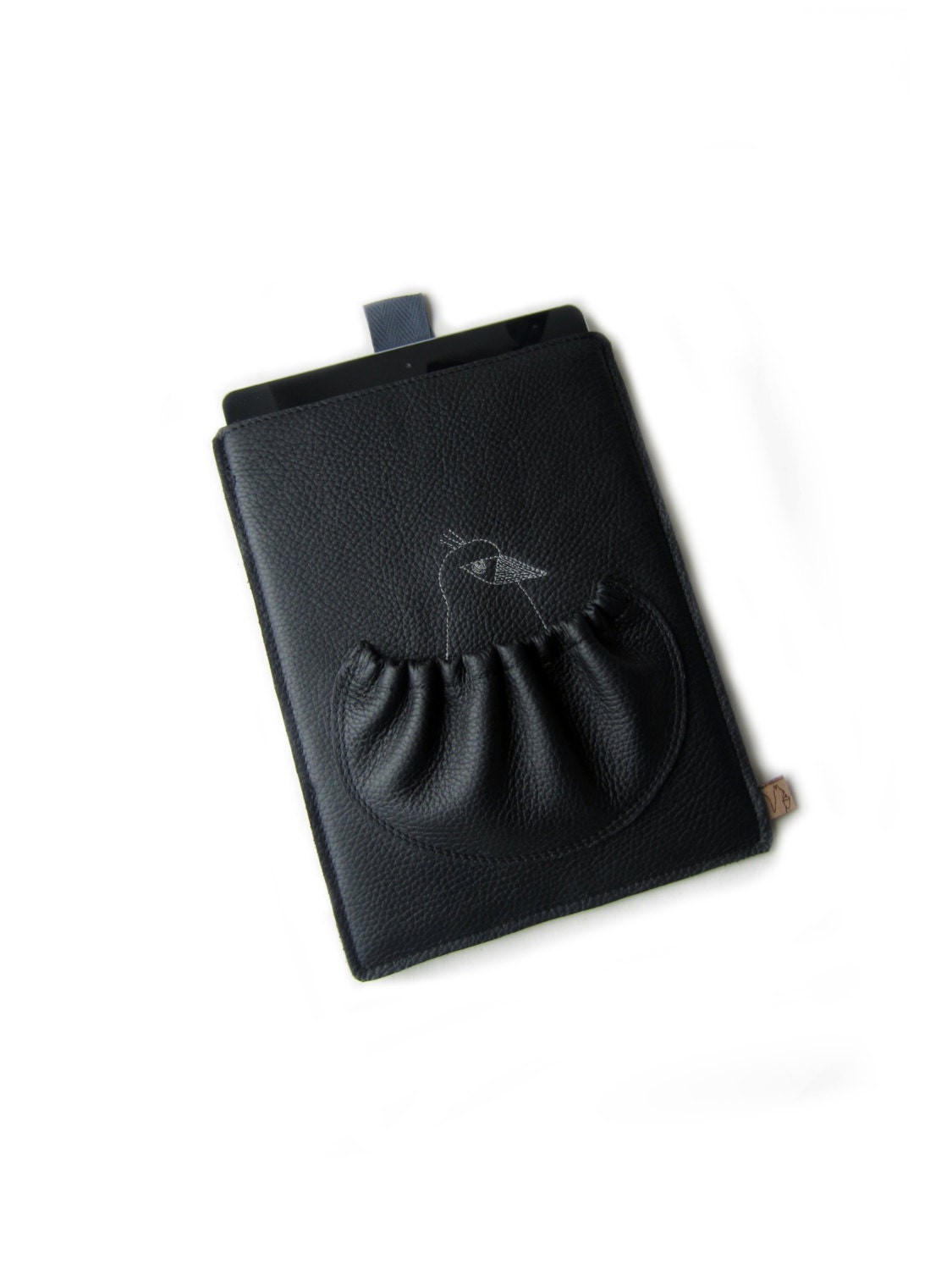 leather Ipad 3 & 4 sleeve black swallow nest