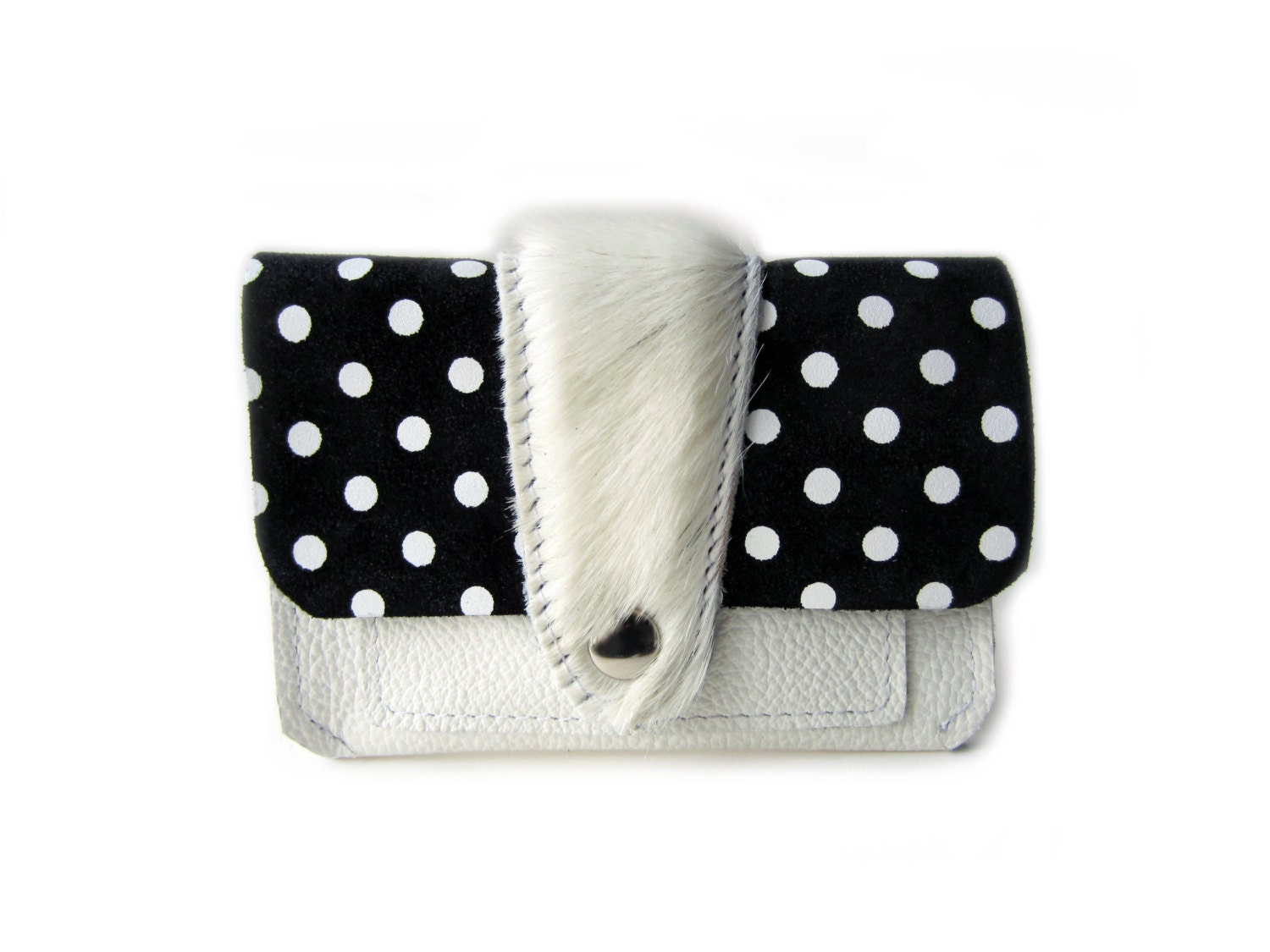 leather wallet white hair dots