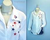 Patriotic Blouse / White July 4th Blouse / Stars Blouse