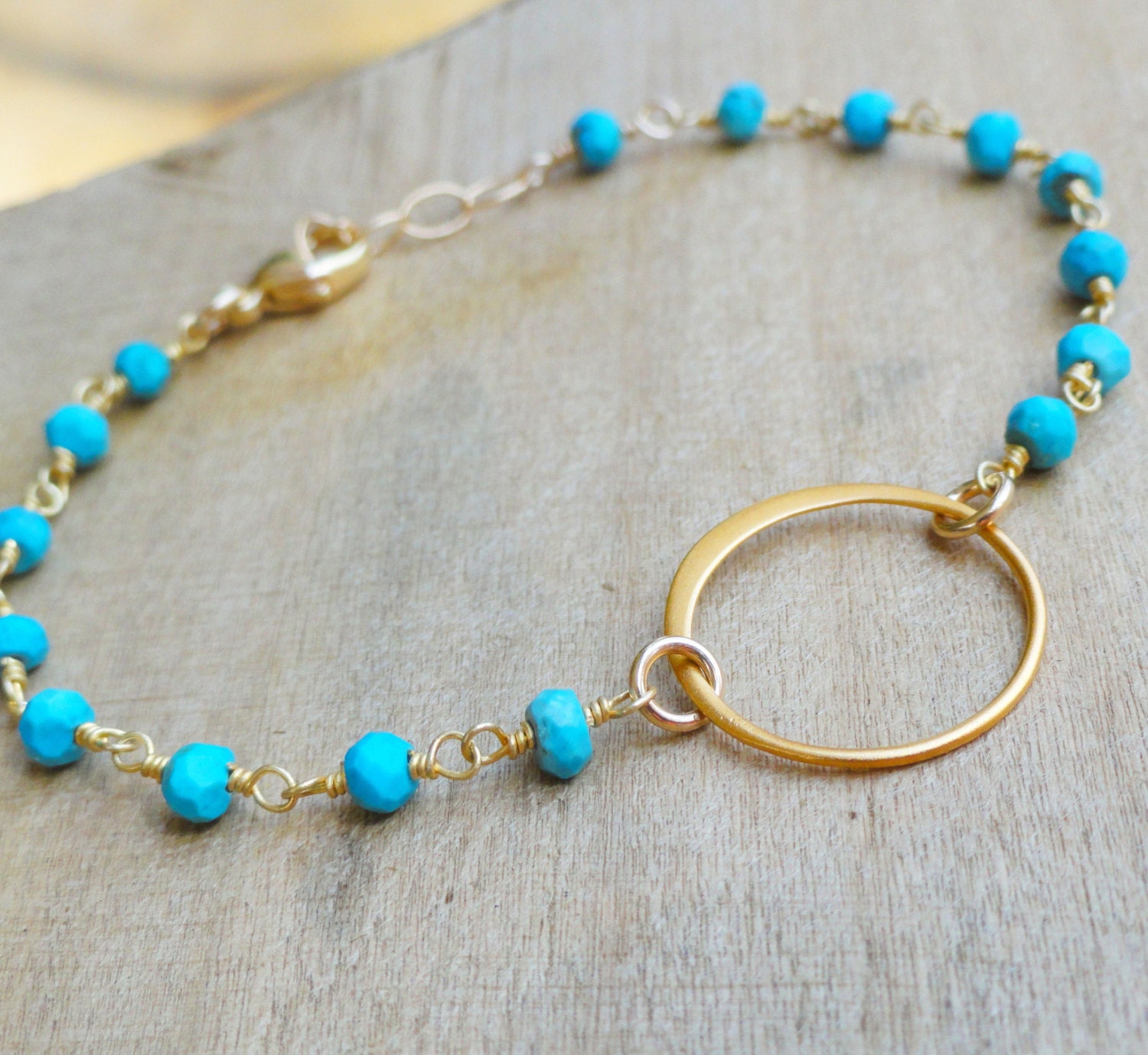 Gold Eternity Bracelet, Delicate Turquoise Bracelet, Karma jewelry, Circle bracelet, Friendship bracelet, Sisters bracelet