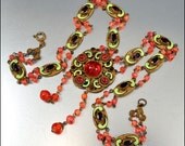 Czech Glass Art Deco Necklace Enamel Rhinestone Bead Vintage 1920s Art Deco Jewelry Pink Red