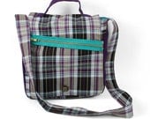 Purple Plaid Messenger Bag with Accent Zipper