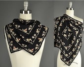 25% Off Sale Vintage Scarf, Vintage Silk Scarf elephants black silver
