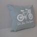 Pillow Cover Cushion Cover Bicycle - Eat. Sleep. Bike. Repeat. on Aqua Blue Linen  - 12 x 12 inches